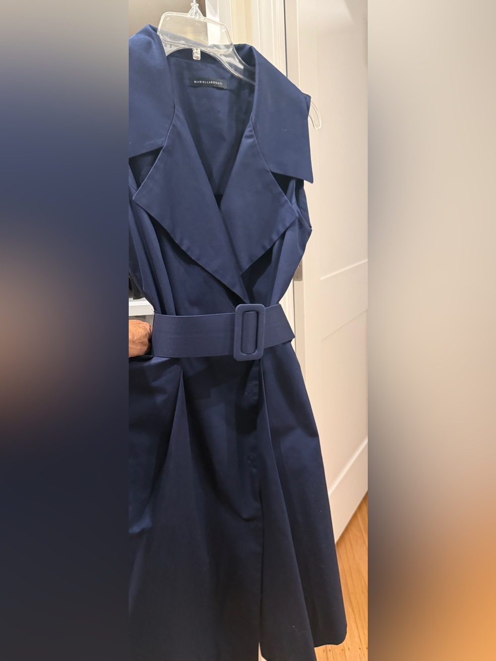 Navy Mariella Rosati Dress Cotton Sz L Belted Wrap Style Made In Italy - Picture 2 of 14